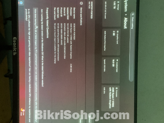 Pc Ryzen 7 with redeon graphics